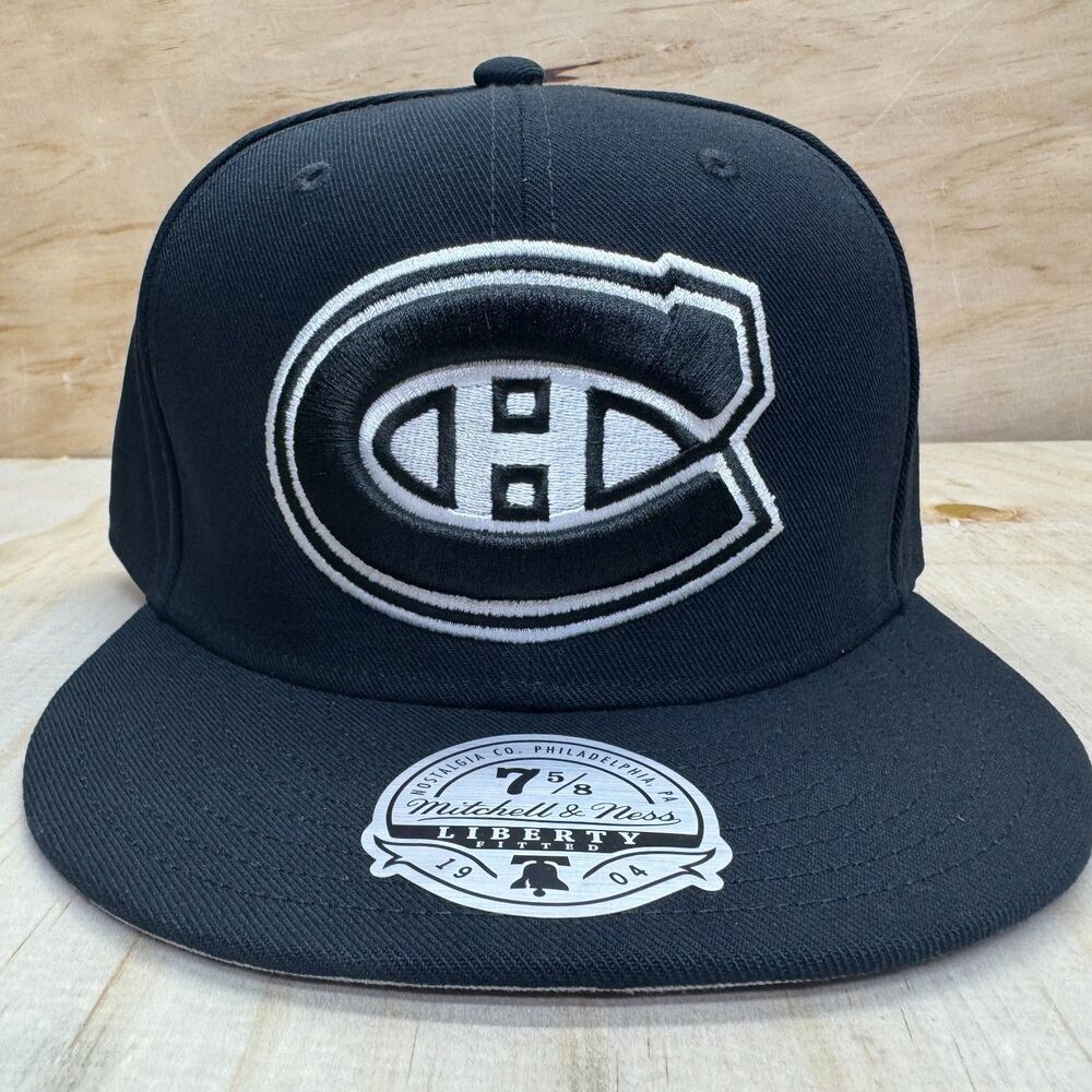 NEW Montreal Canadiens Mitchell Ness Liberty Fitted Hat Cap Black White sz 7 5/8